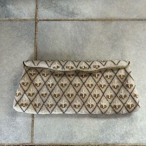 Elegant Vintage Beaded Cream and Gold Clutch